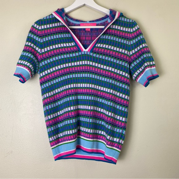 Lily‎ Pulitzer Women’s Hoody Sweater Top Sz XS short sleeve V-Neckline - Picture 4 of 10